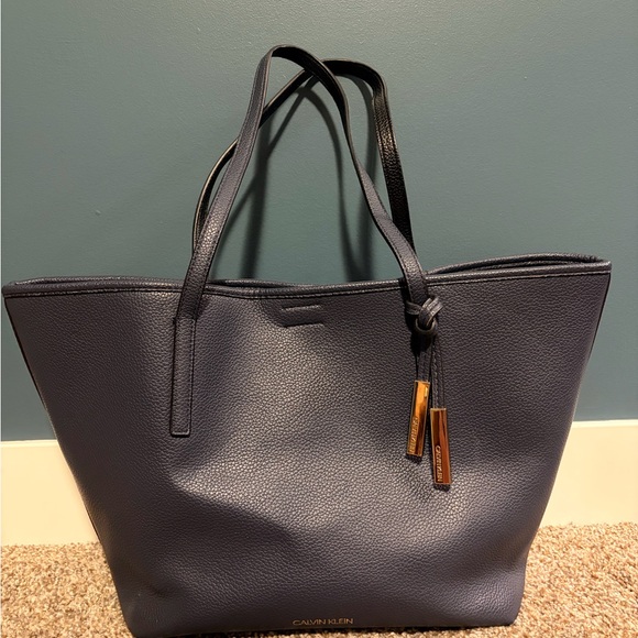 Calvin Klein Handbags - Calvin Klein Dark Blue Leather Tote